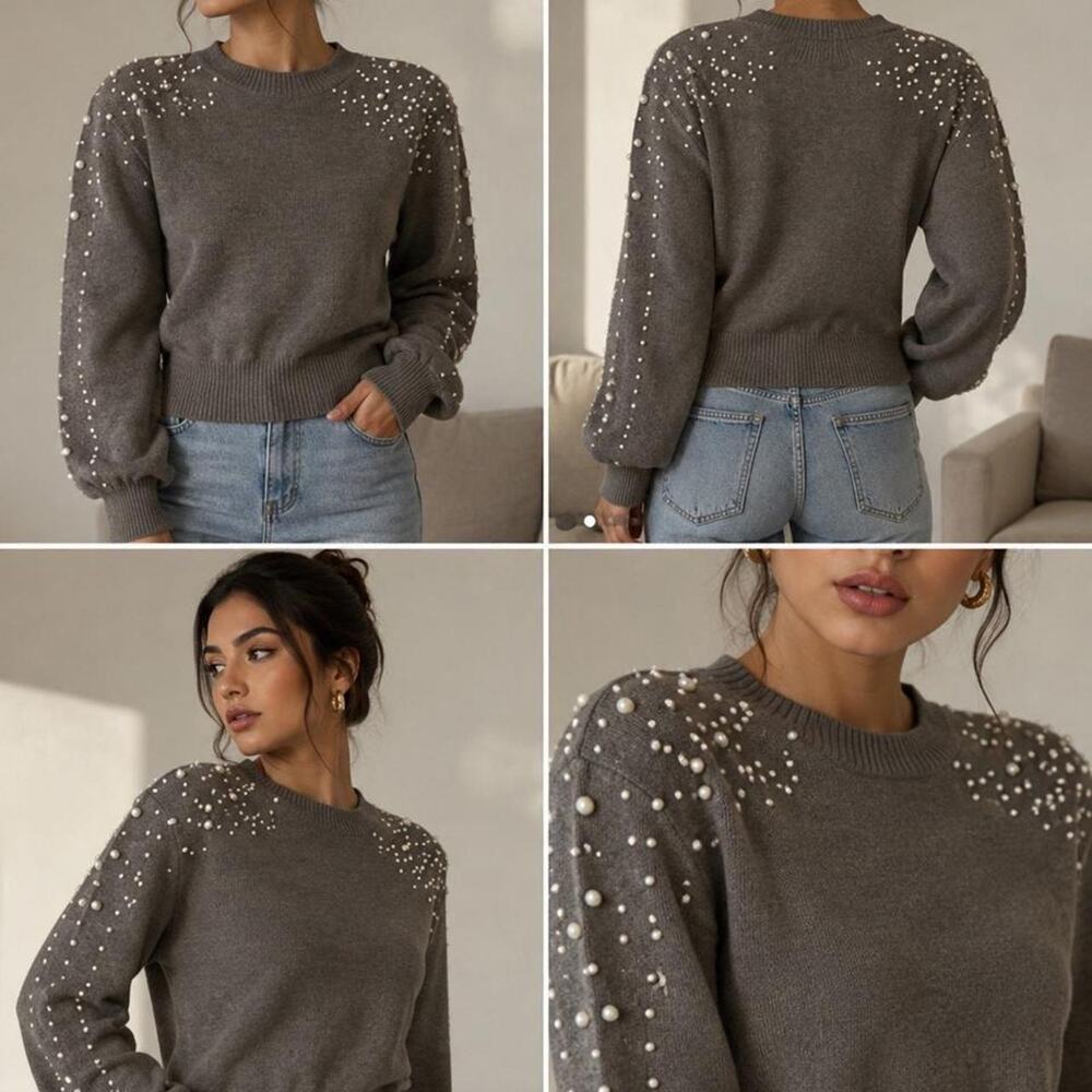 Gray thick sweater with white PEARL /M